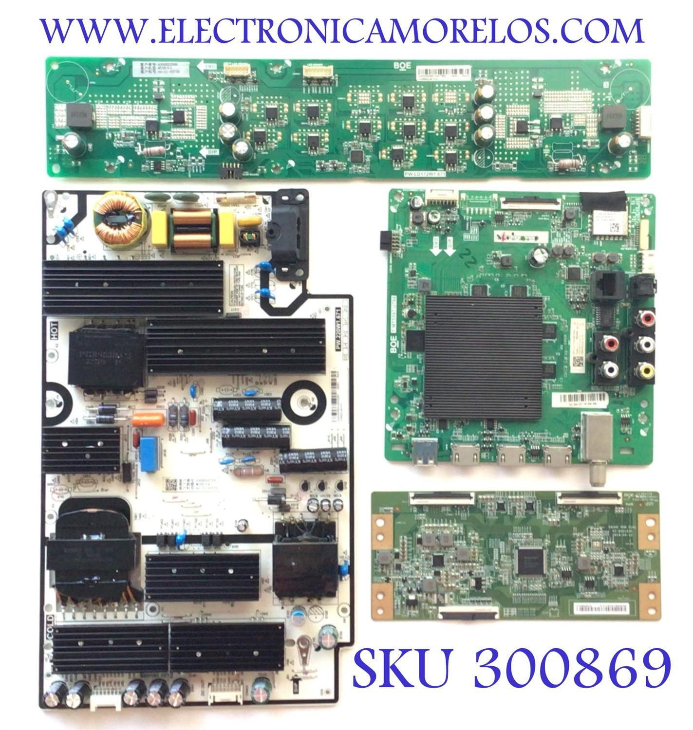 KIT DE TARJETAS PARA VIZIO QLED / MAIN 262721 / T.MT5597.U768 / 262719 / 21201-02105 / T-CON 44-9771563O / 44-97715630 / 47-6021235 / HV550QUBH10 / DRIVER 60101-03736 / PW.LD172W1.671 / 60101-03735 / PW.220W1.671 / PANEL BOEI550WU1_H / MODELO M556-G4